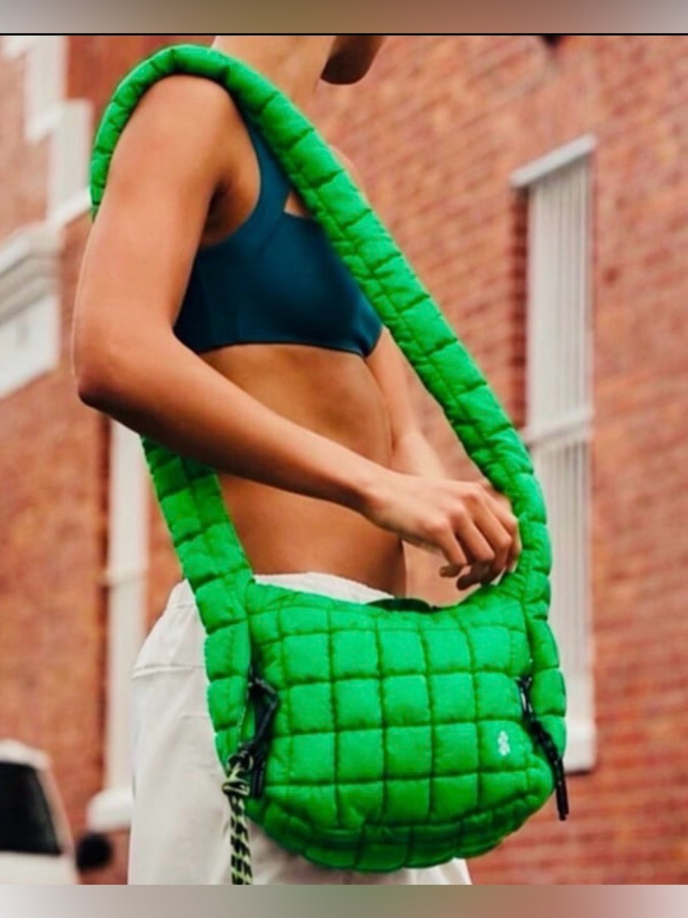 NEW Free People quilted carryall sling crossbody bag - green